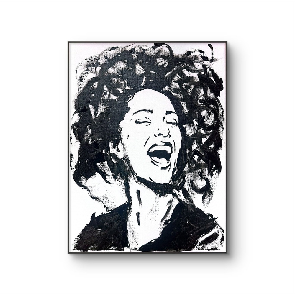 Papa Diouf Original Painting Woman Silhouette Modern Black White 11x14 NEW